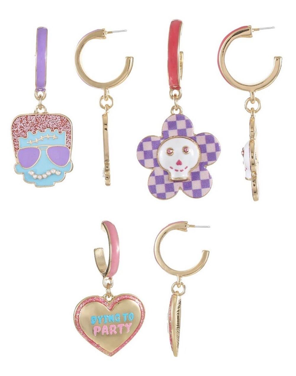 Way to Celebrate Halloween Earrings Trio Set Mini Hoop Dangle Pink Spooky NWT